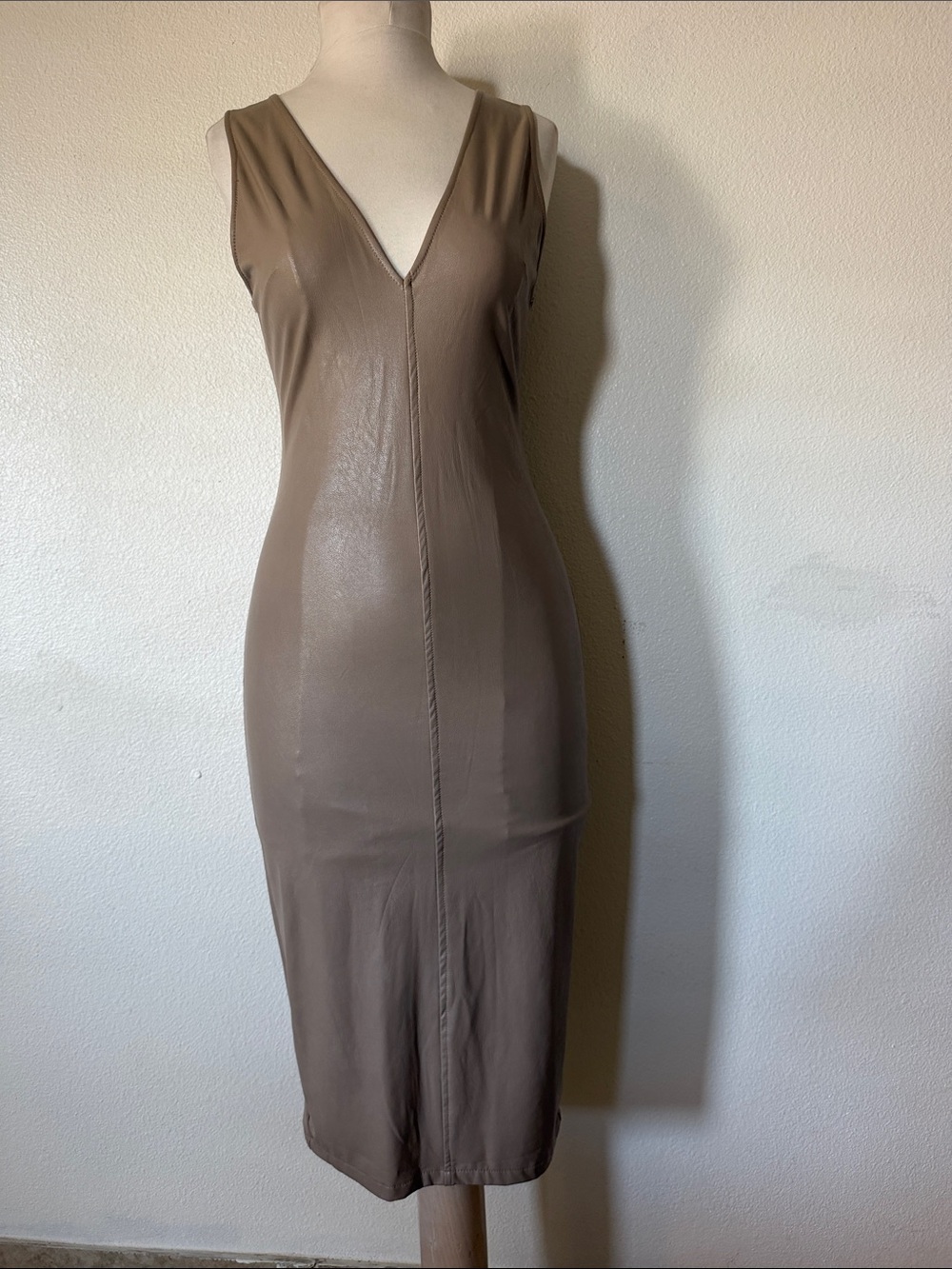 Forever 21 Taupe V-Neck Bodycon Midi Dress